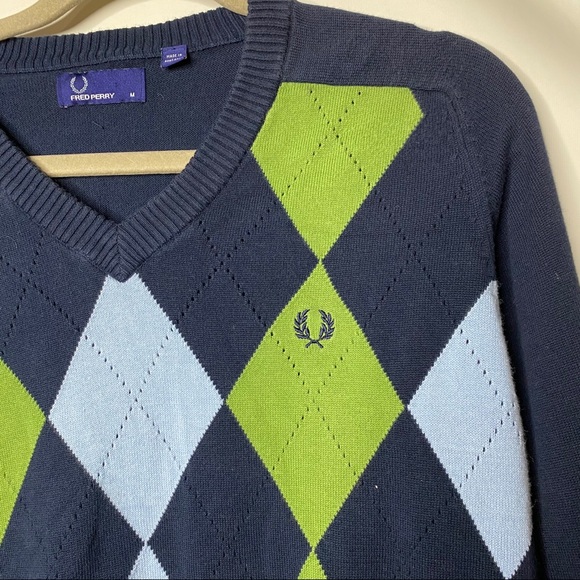 Fred Perry Navy Diamond Cottonv Neck 